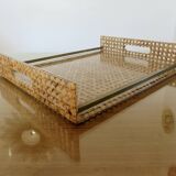 Plateau 'CHRISTIAN DIOR' plexiglass, canework and brass, 1970, lucite