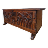 Old Gothic chest 17th century solid oak