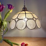 Vintage mother-of-pearl and brass lampshade pendant light