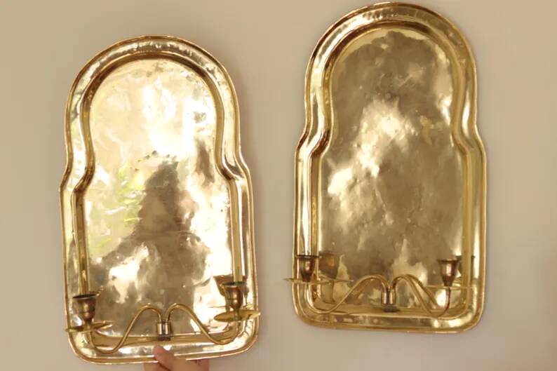 Pair of Swedish Mid Century Brass Wall Sconces