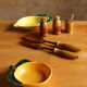 Vintage salt shaker, pepper, mustard and salad cutlery set