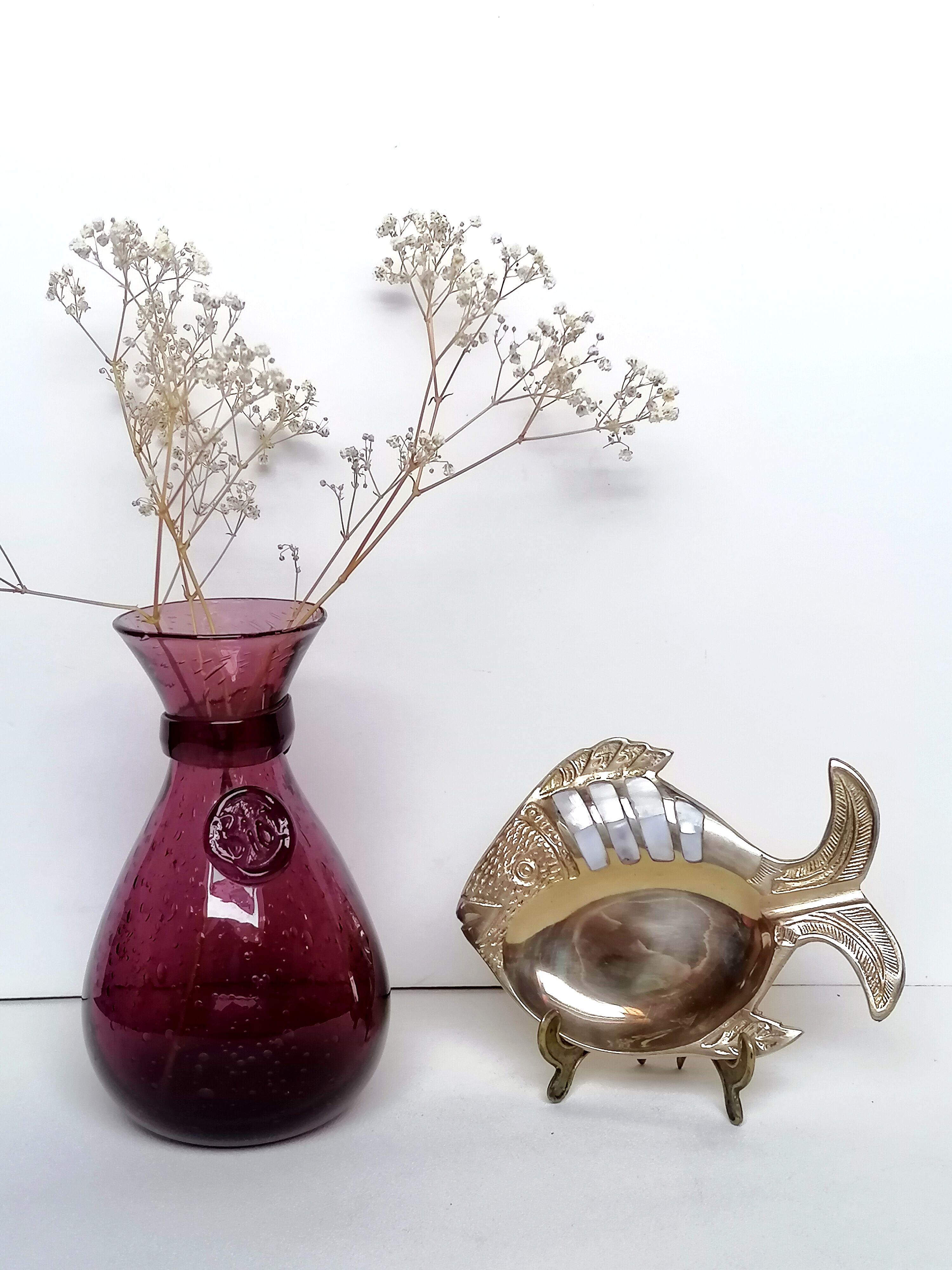 Empty pocket brass fish and mother-of-pearl