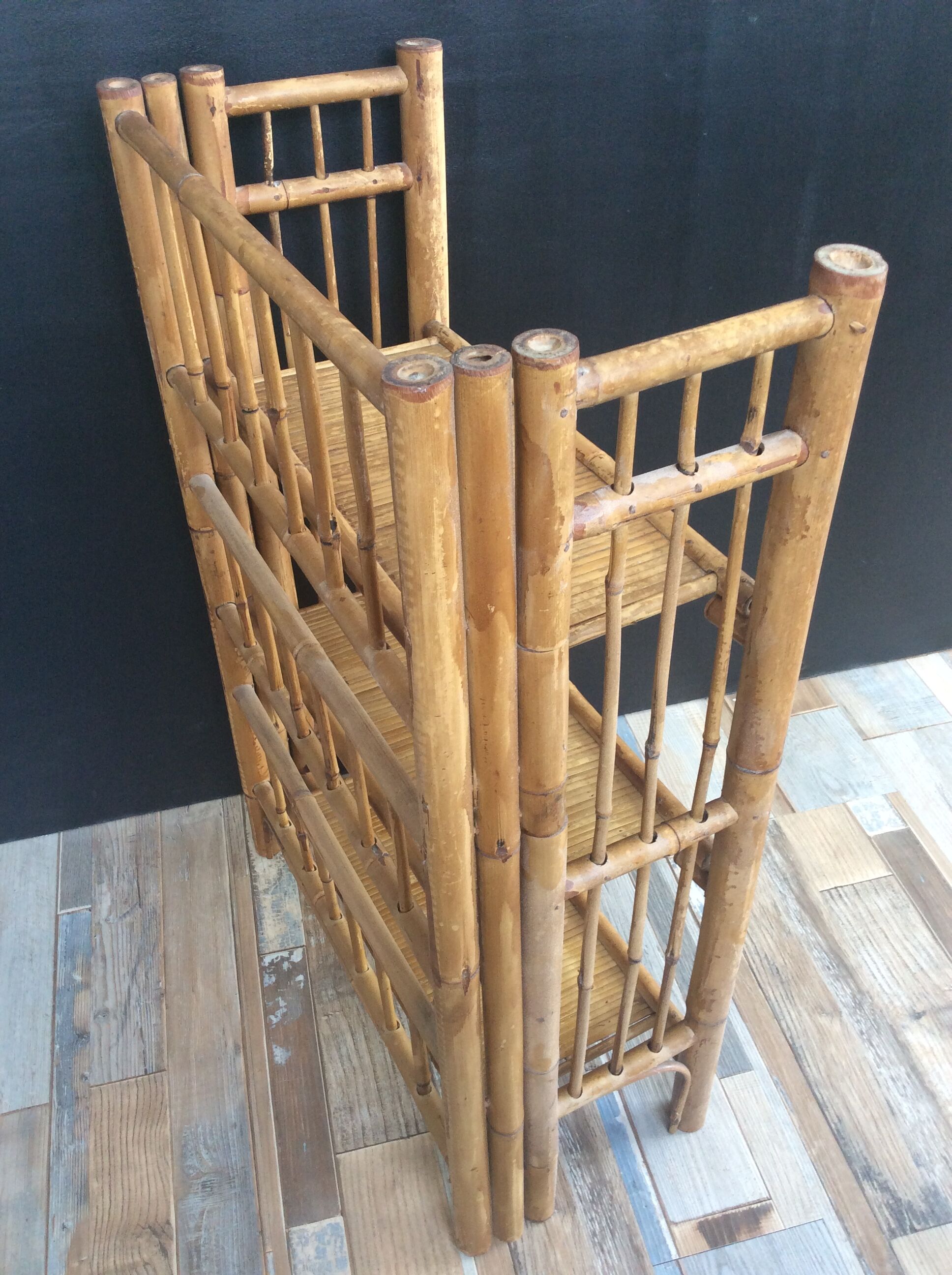 1960s rattan bamboo shelf