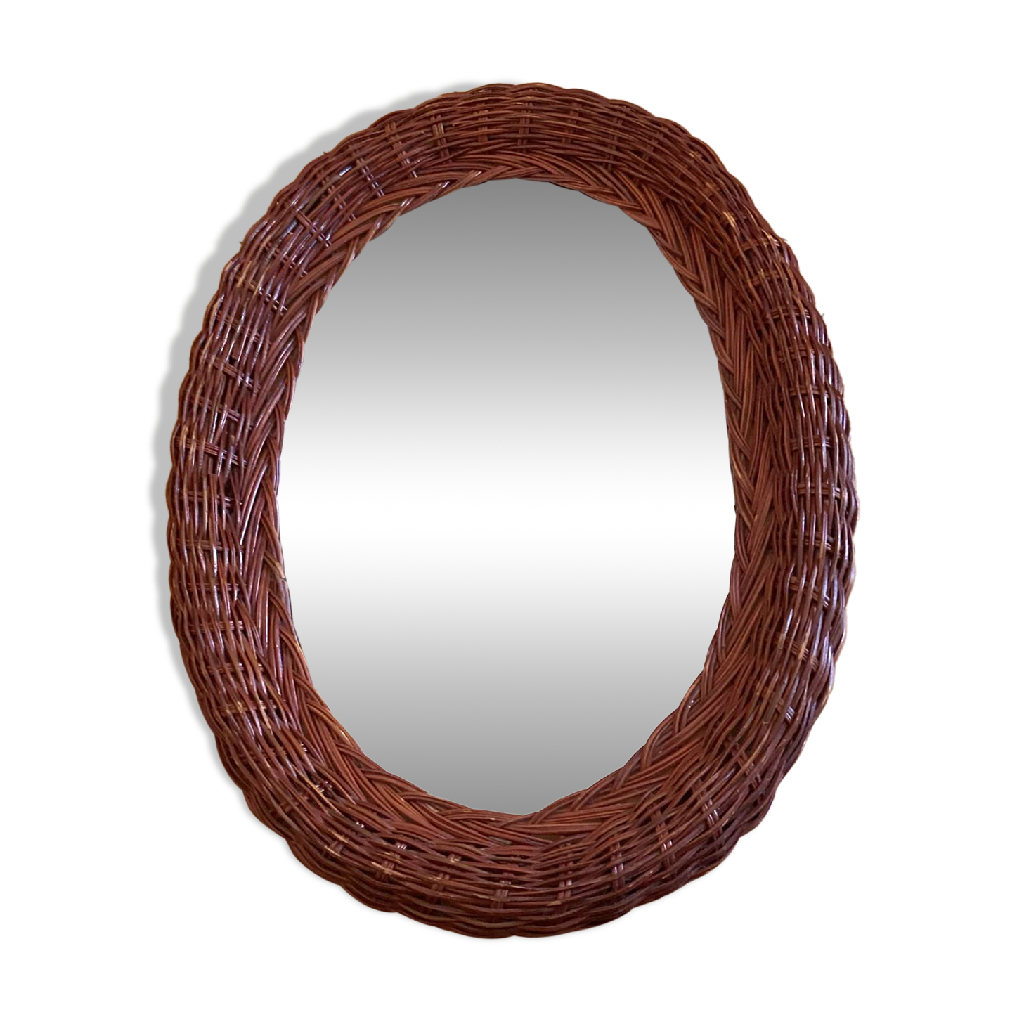 Oval wicker rattan mirror
