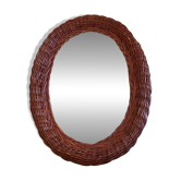 Oval wicker rattan mirror