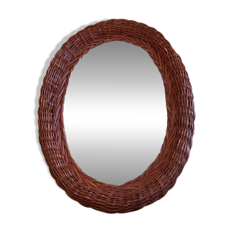 Oval wicker rattan mirror