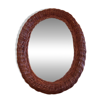 Oval wicker rattan mirror