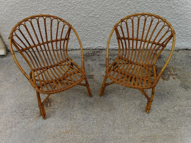 Pair of rattan shell armchairs