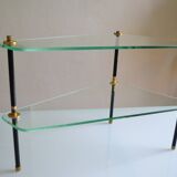 Side table made up of 2 triangular glass shelves