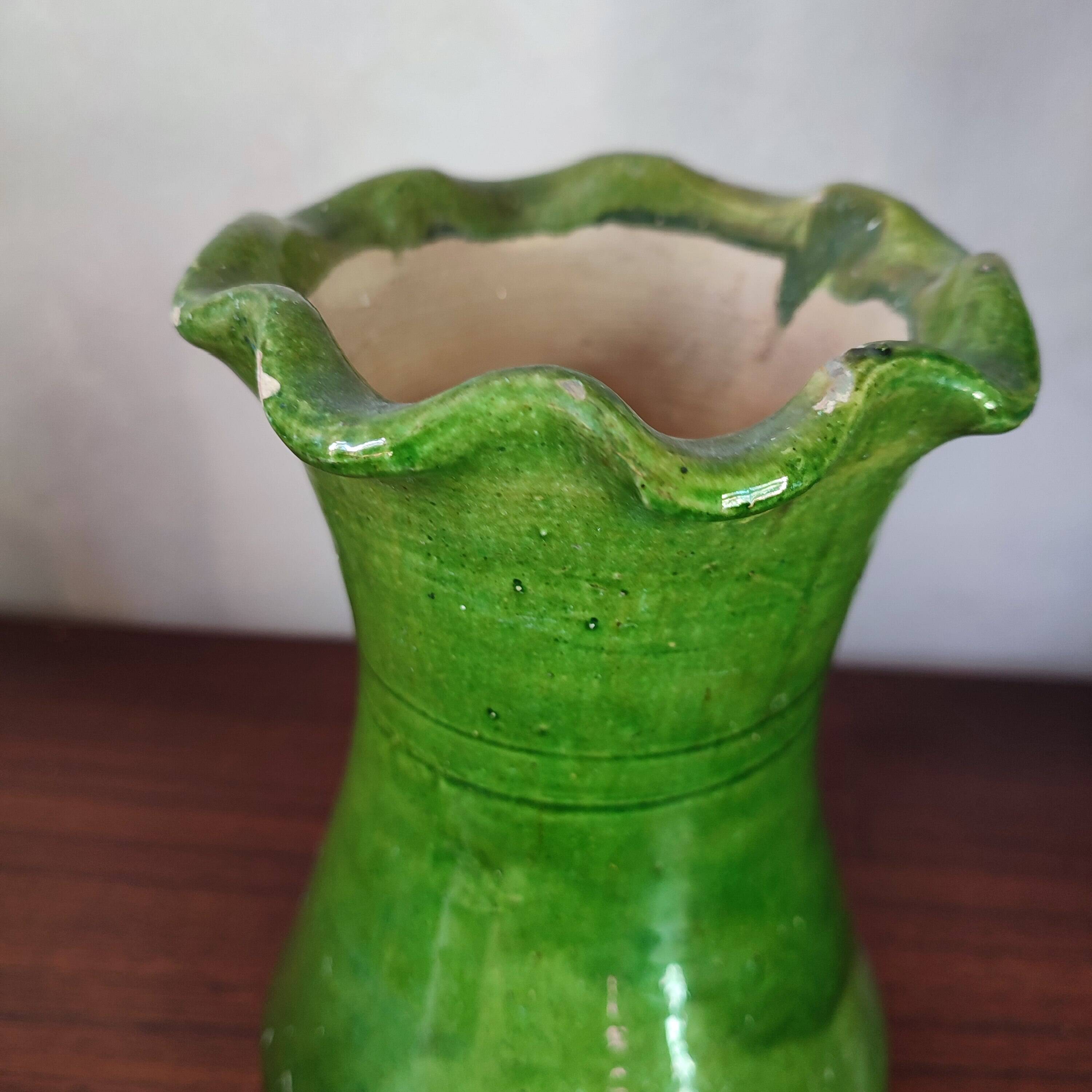 Enamelled vase in handcrafted pottery