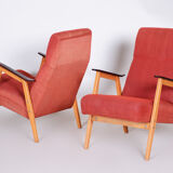 Pair of red Jaroslav Smidek armchairs made in 1950s Czechia