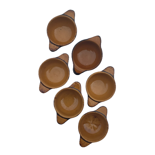 Series of 6 yellow bowls enamelled suls