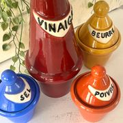 French 1950s ceramic vinaigrette set, Pol Chambost style