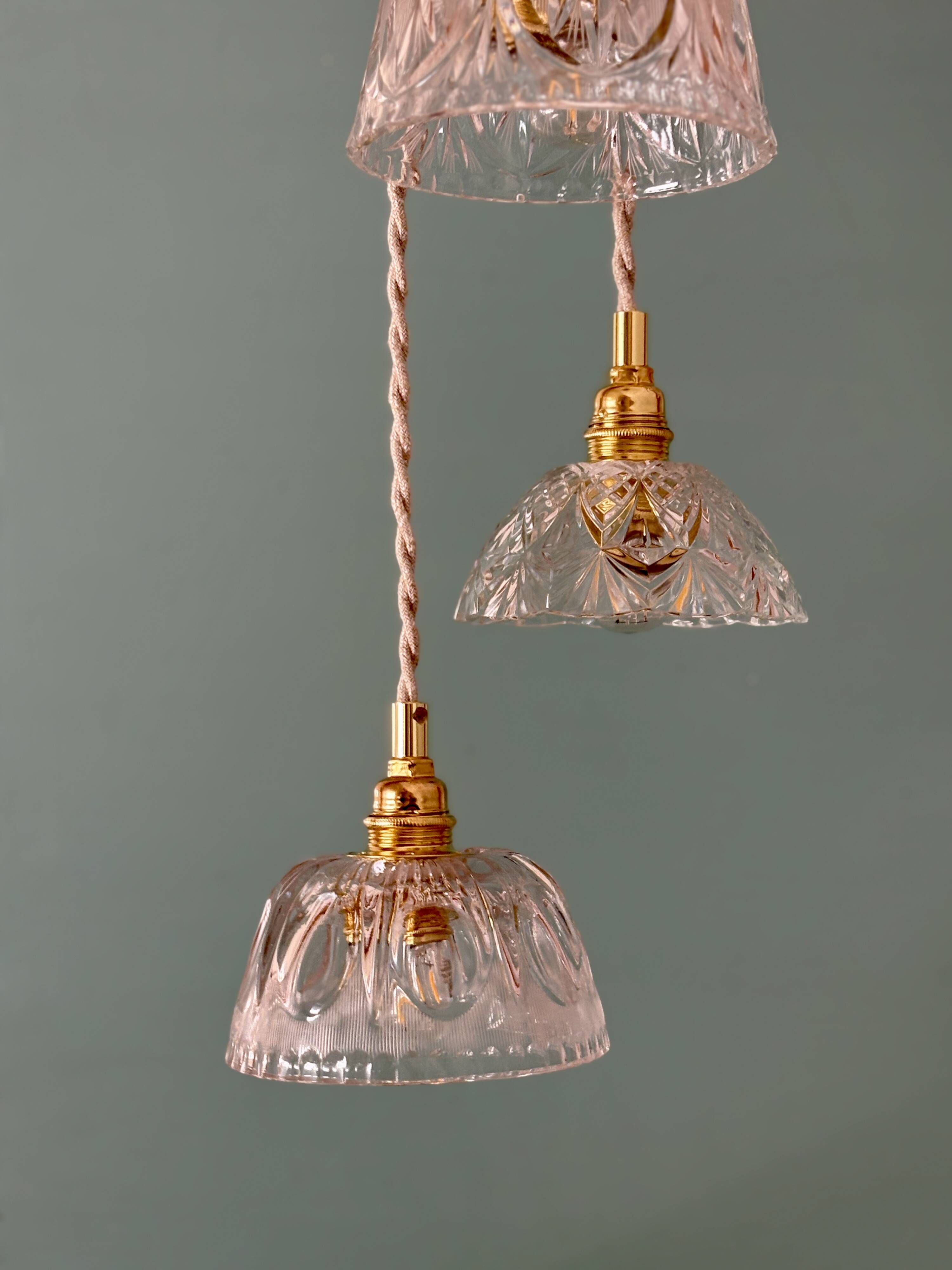 Vintage triple suspension lampshade in glass and cut crystal - collection