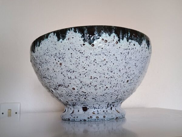 Coupe grès Accolay - glaçure lava noir & blanc