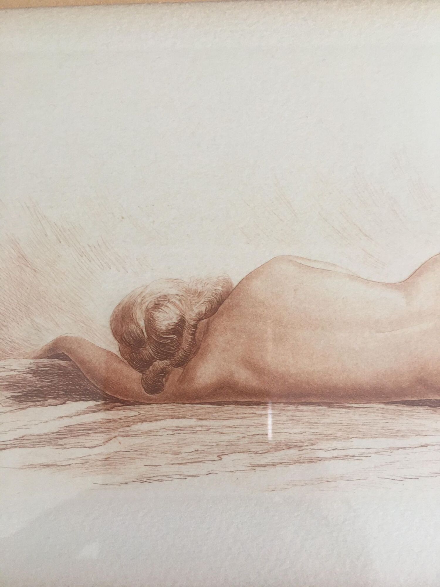 Eaux Forte à la sanguine signed Jean Vyboud 'Woman lying naked'