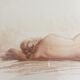 Eaux Forte à la sanguine signed Jean Vyboud 'Woman lying naked'