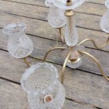 Ceiling chandelier with 5 tulip branches, diamond tip, brass style, 1950s