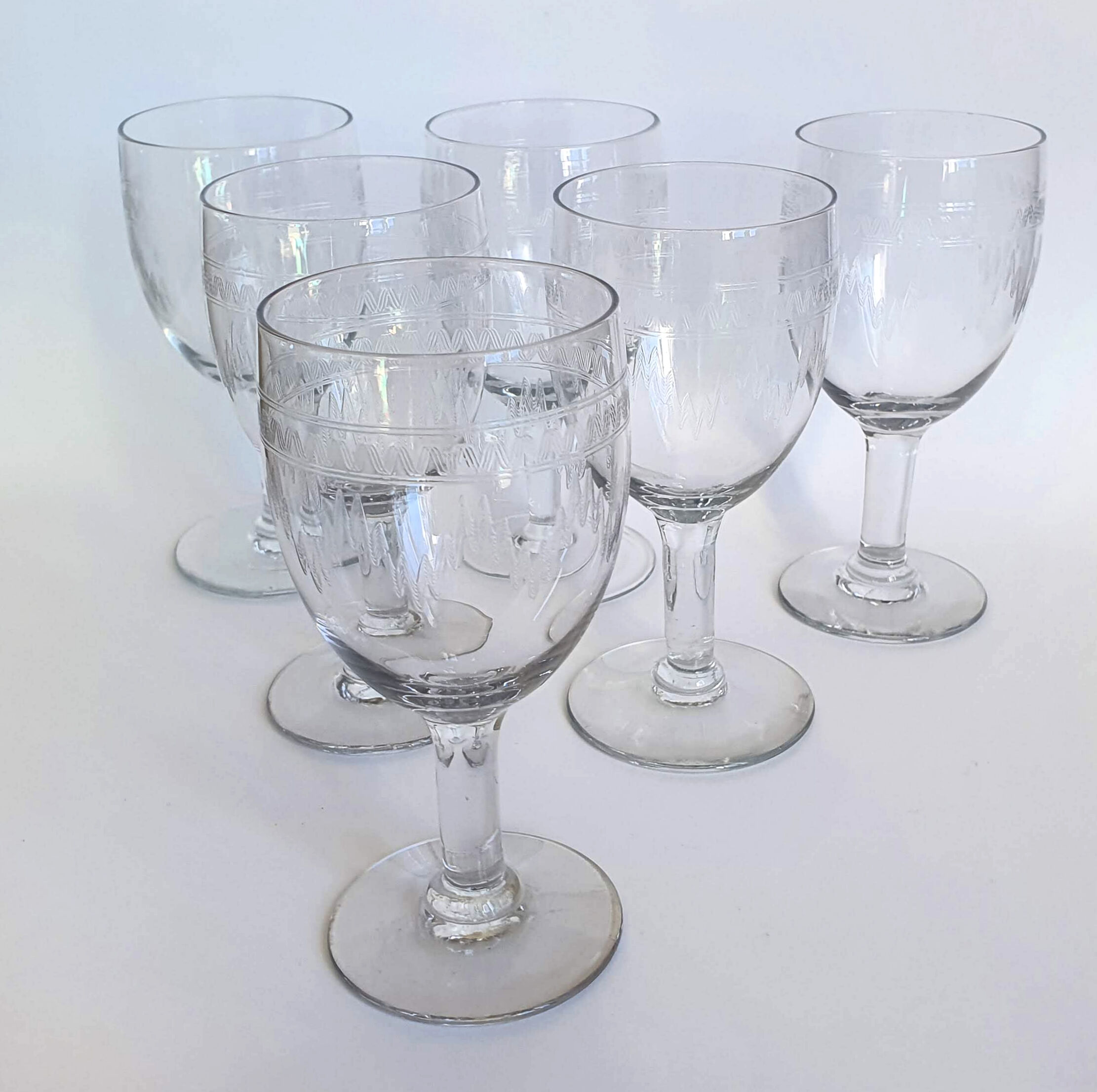 Engraved glass wine glasses