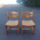 Pair of Brutalist Guillerme and Chambron Chairs in Solid Oak with Wove