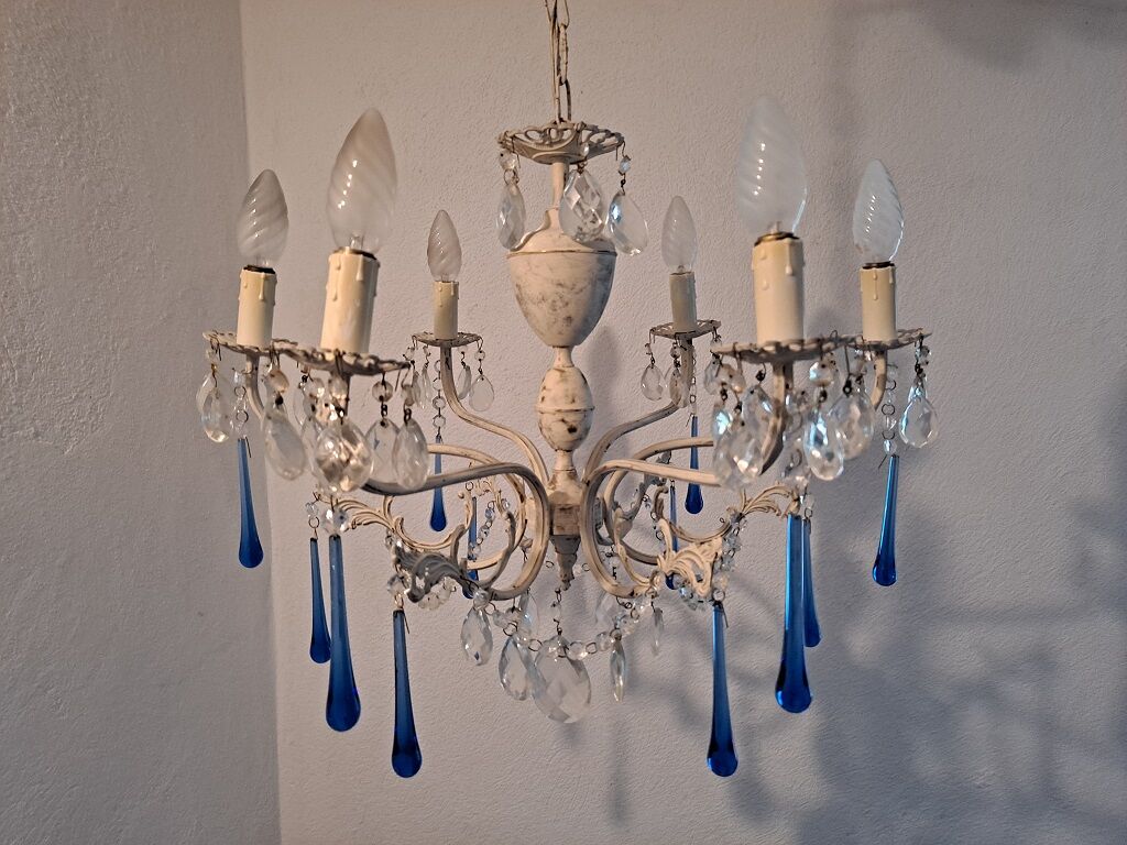 Vintage Italian Chandelier Murano Electric Blue