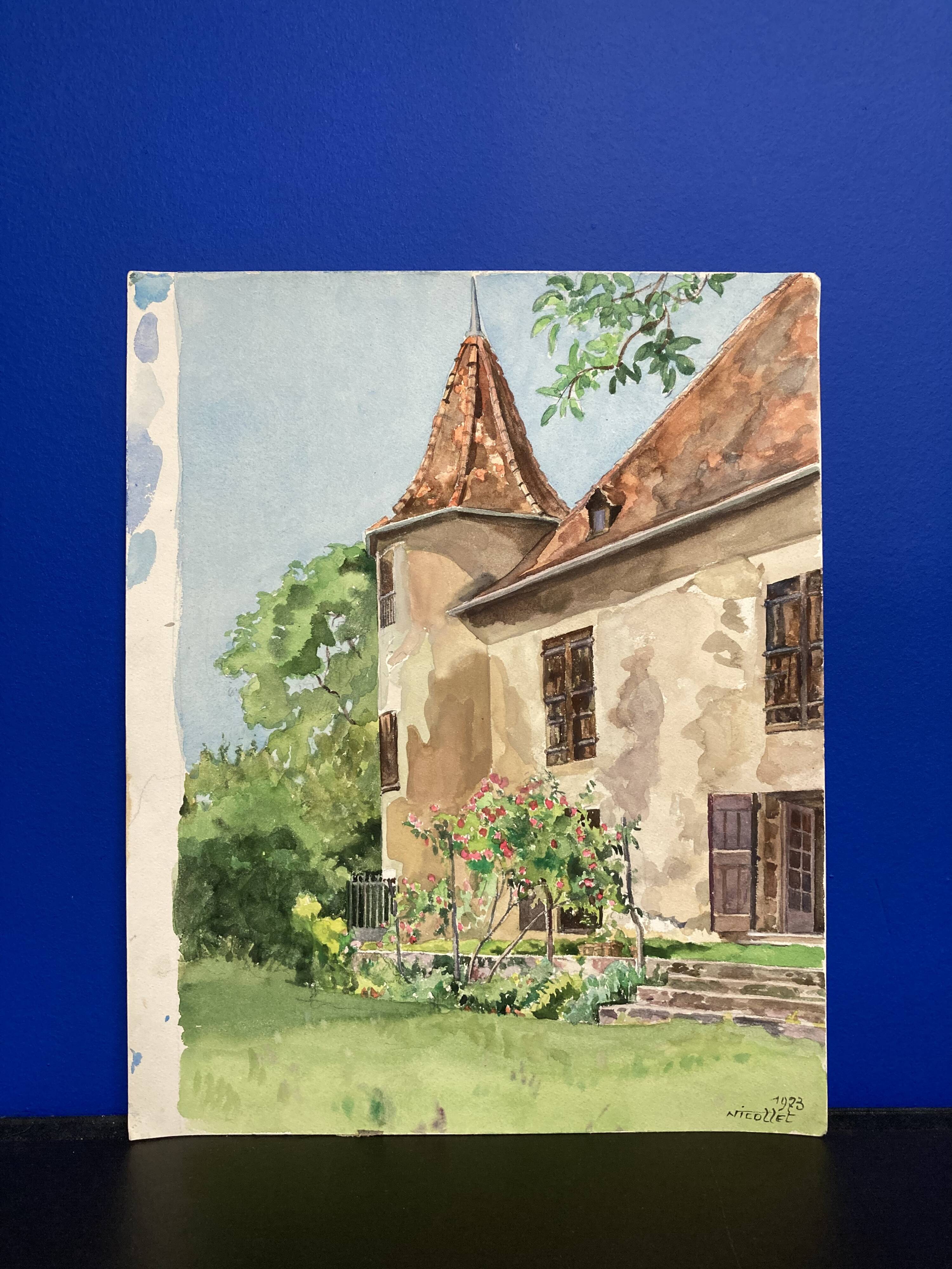 Vintage turret watercolor signed