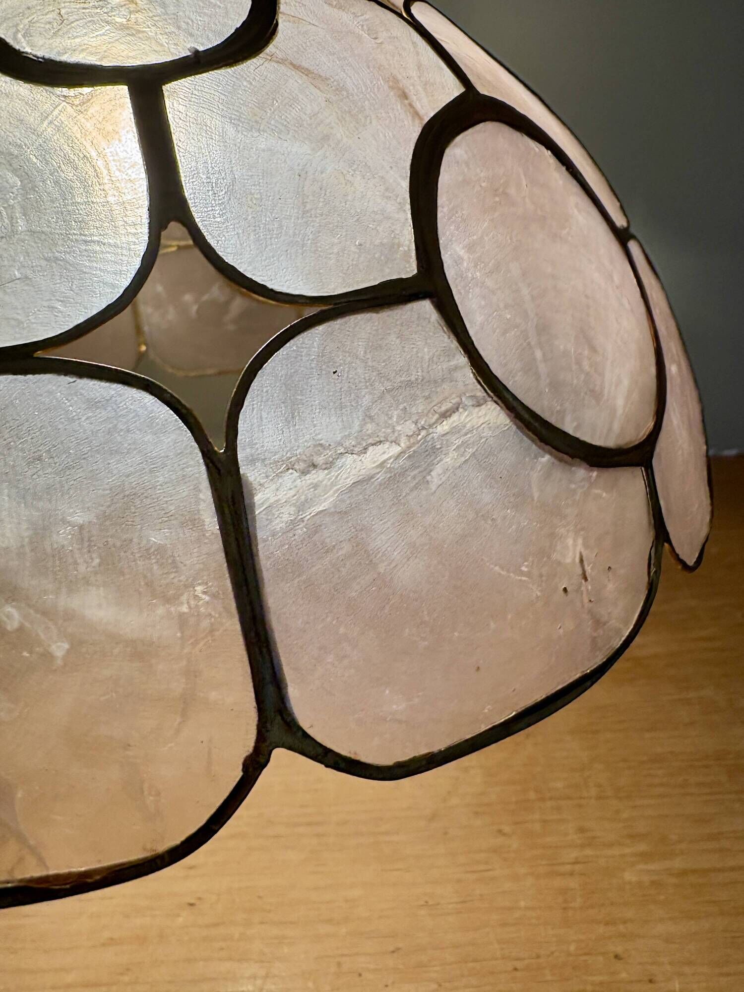 Vintage mother-of-pearl and brass lampshade pendant light