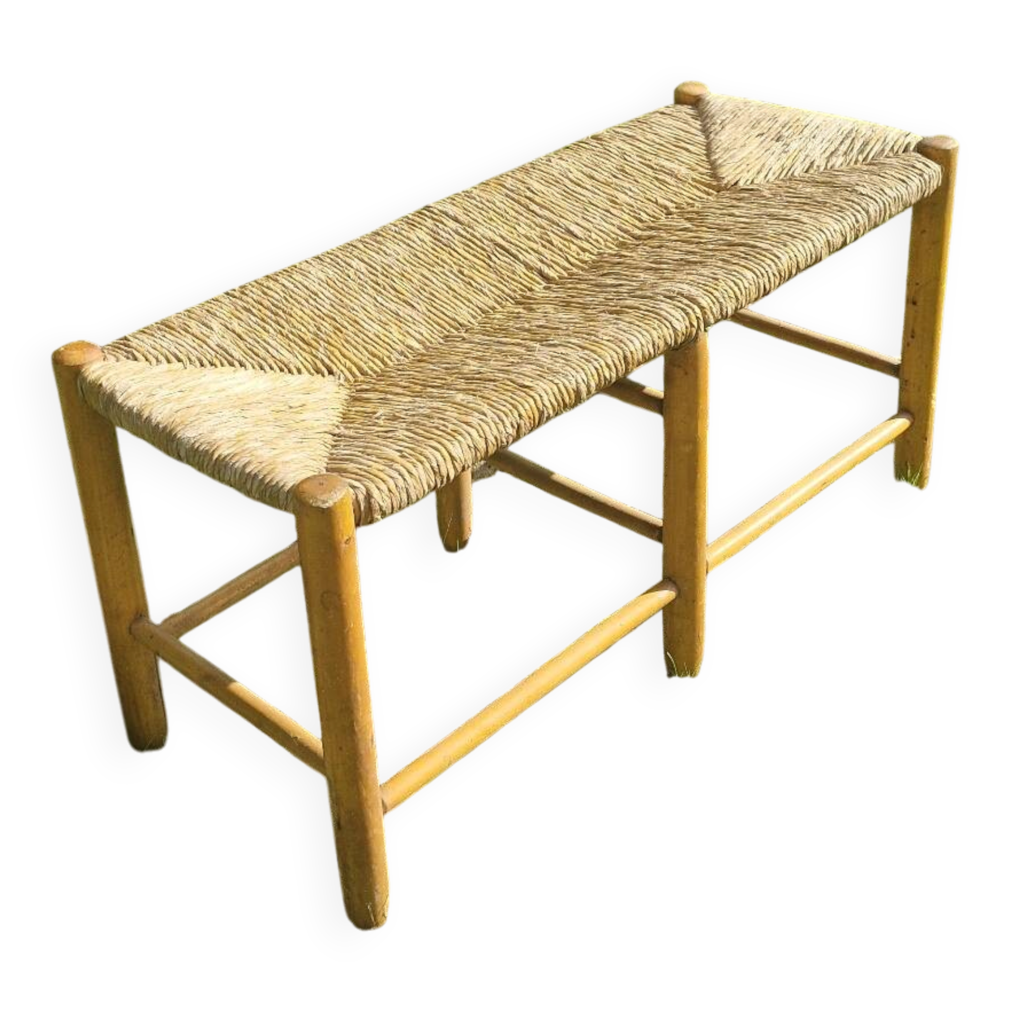 Wood and straw bench