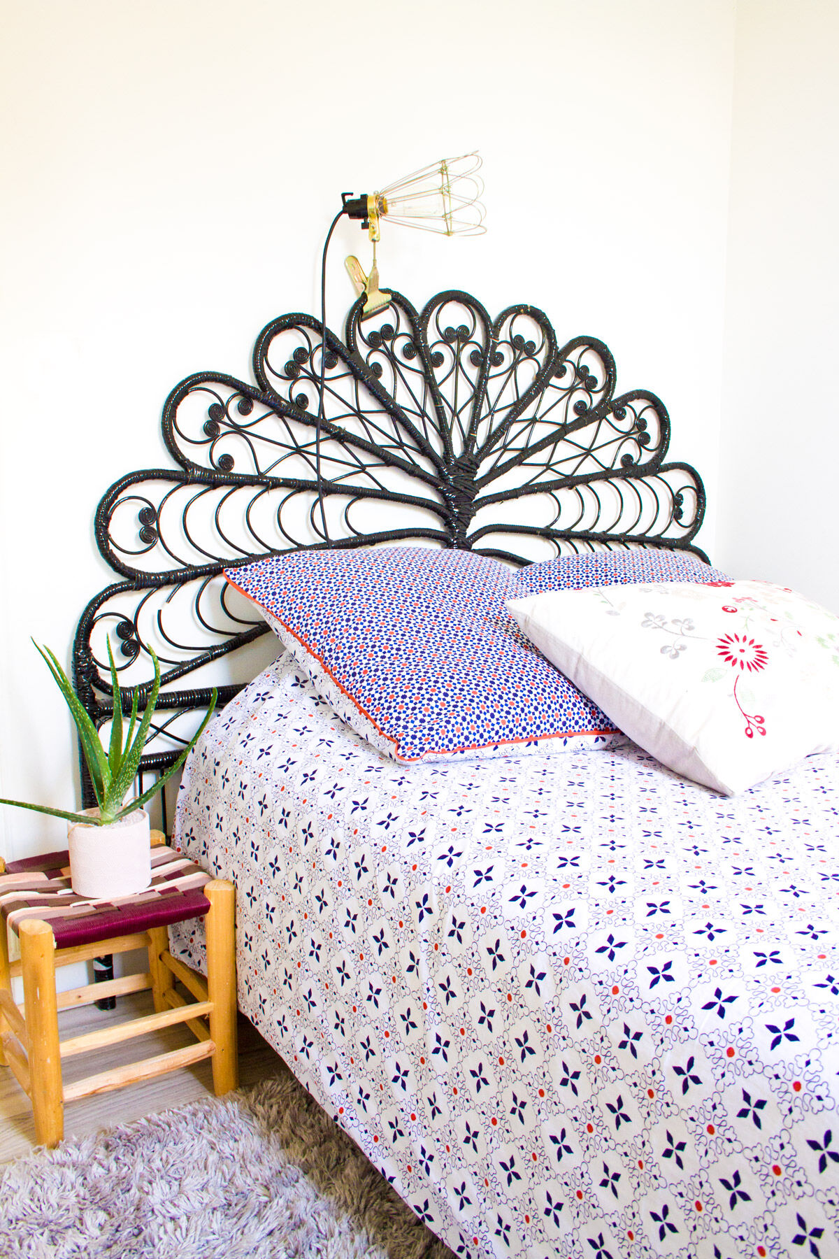 Black peacock rattan headboard