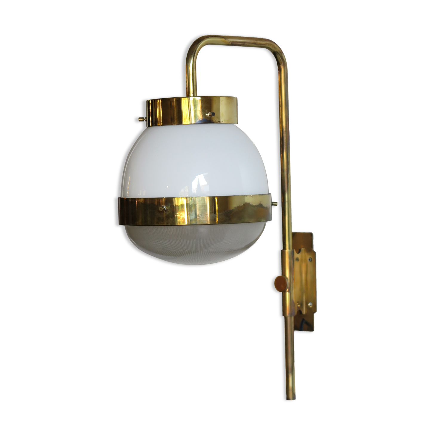 Sergio Mazza for Artemide, Italian "Delta" glass brass wall lamp 1960s