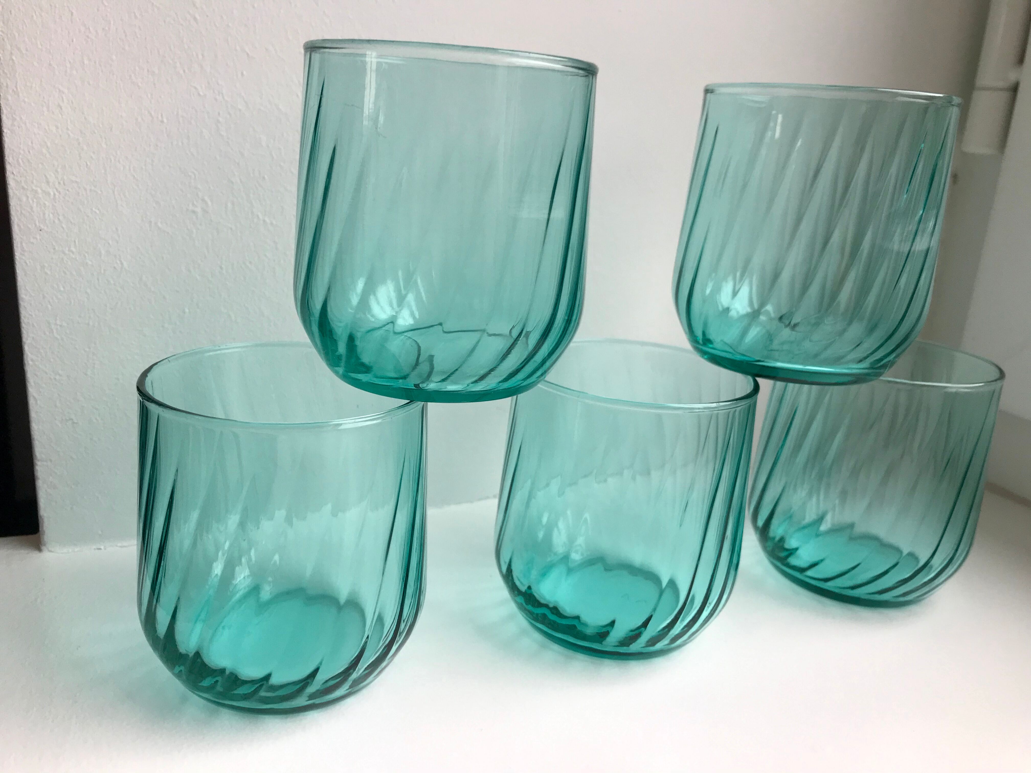 Set of 5 water green water glasses 50s