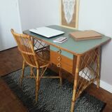 Bureau Louis Sognot et sa chaise en rotin