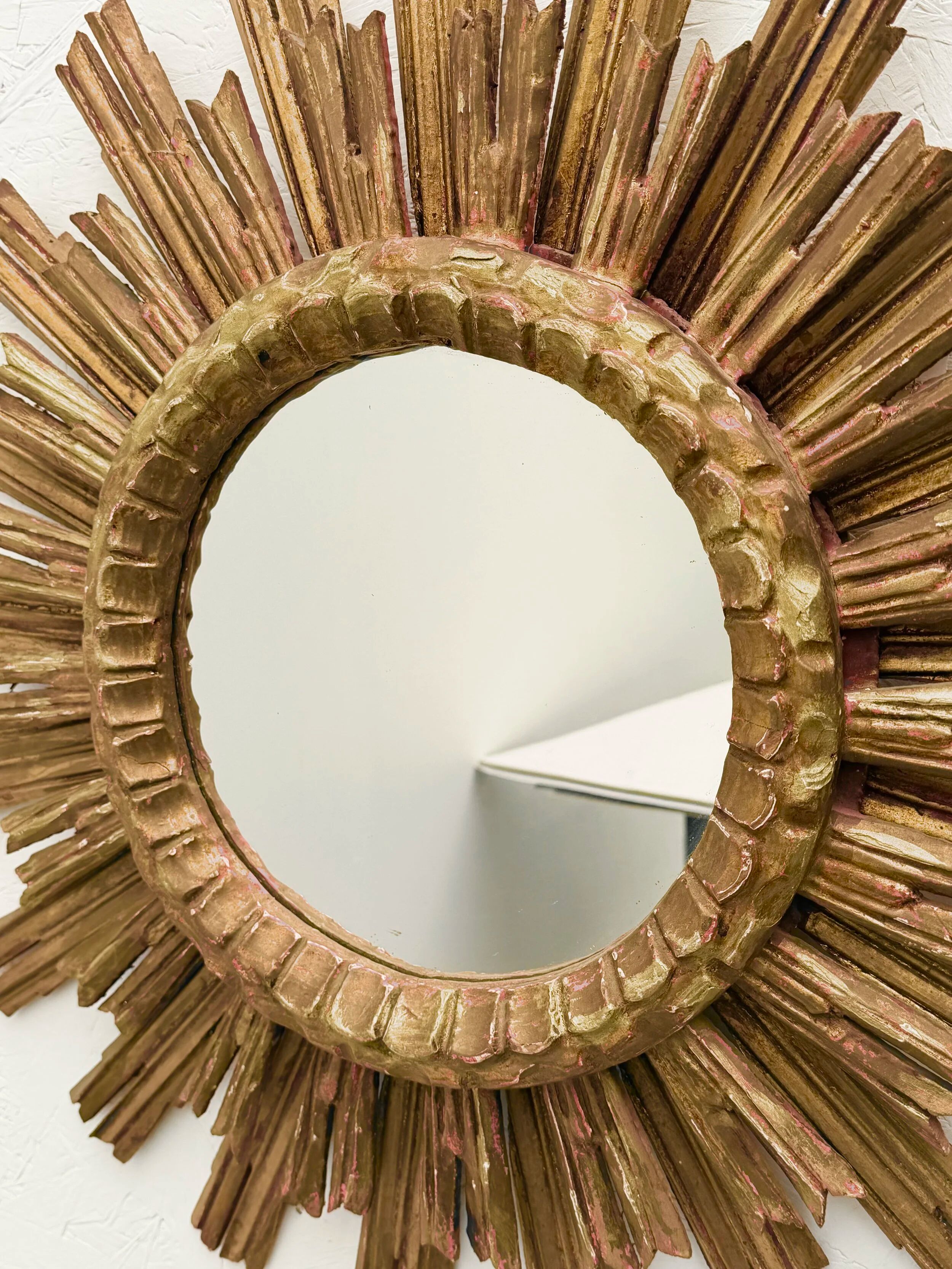 Large sun mirror in gilded wood, 1960