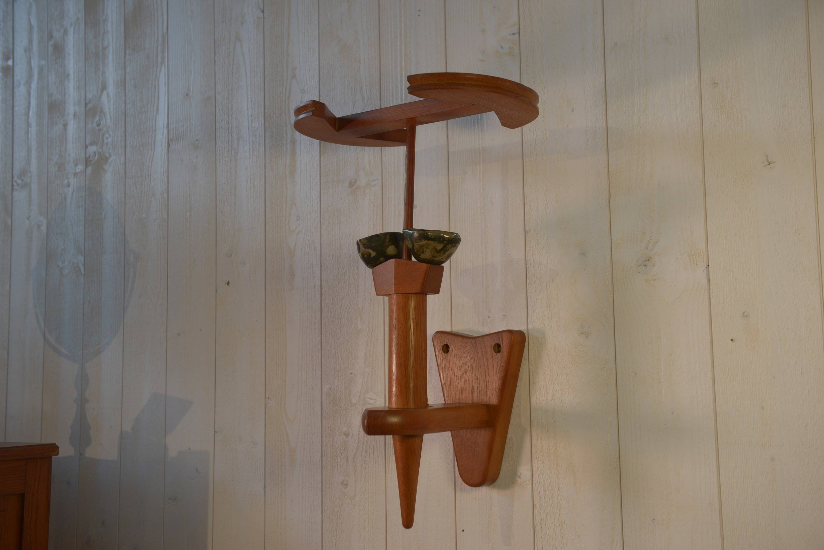 Solid oak wall light by Guillerme and Chambron