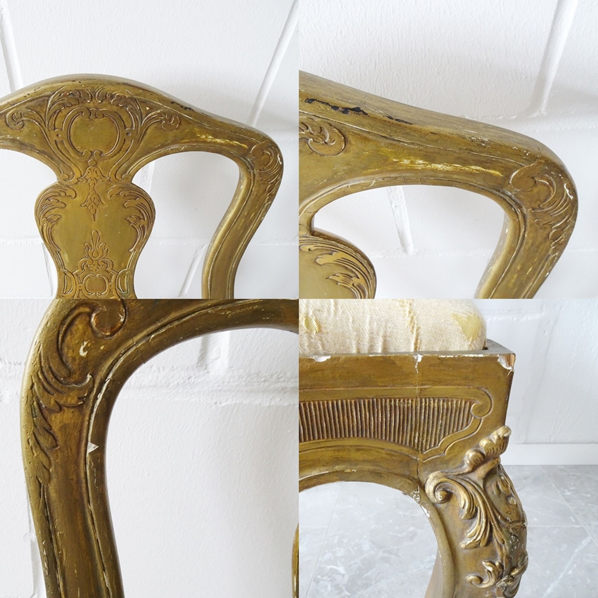 Golden baroque chair, gold-plated wooden chair louis xiv.