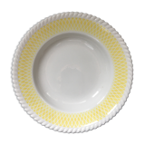 6 yellow and white plates