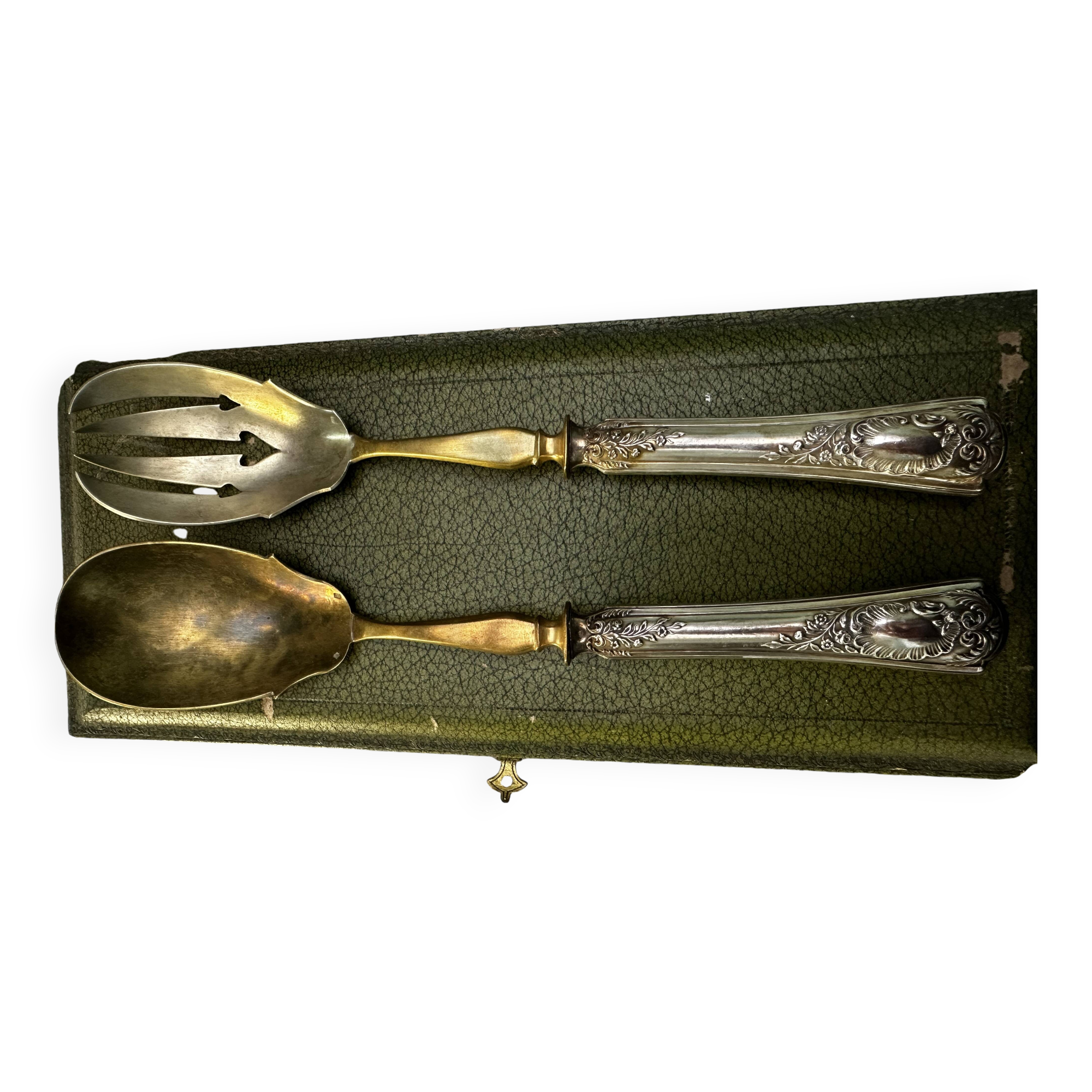 Silver and Vermeil Salad Serving Set, Art Nouveau Period