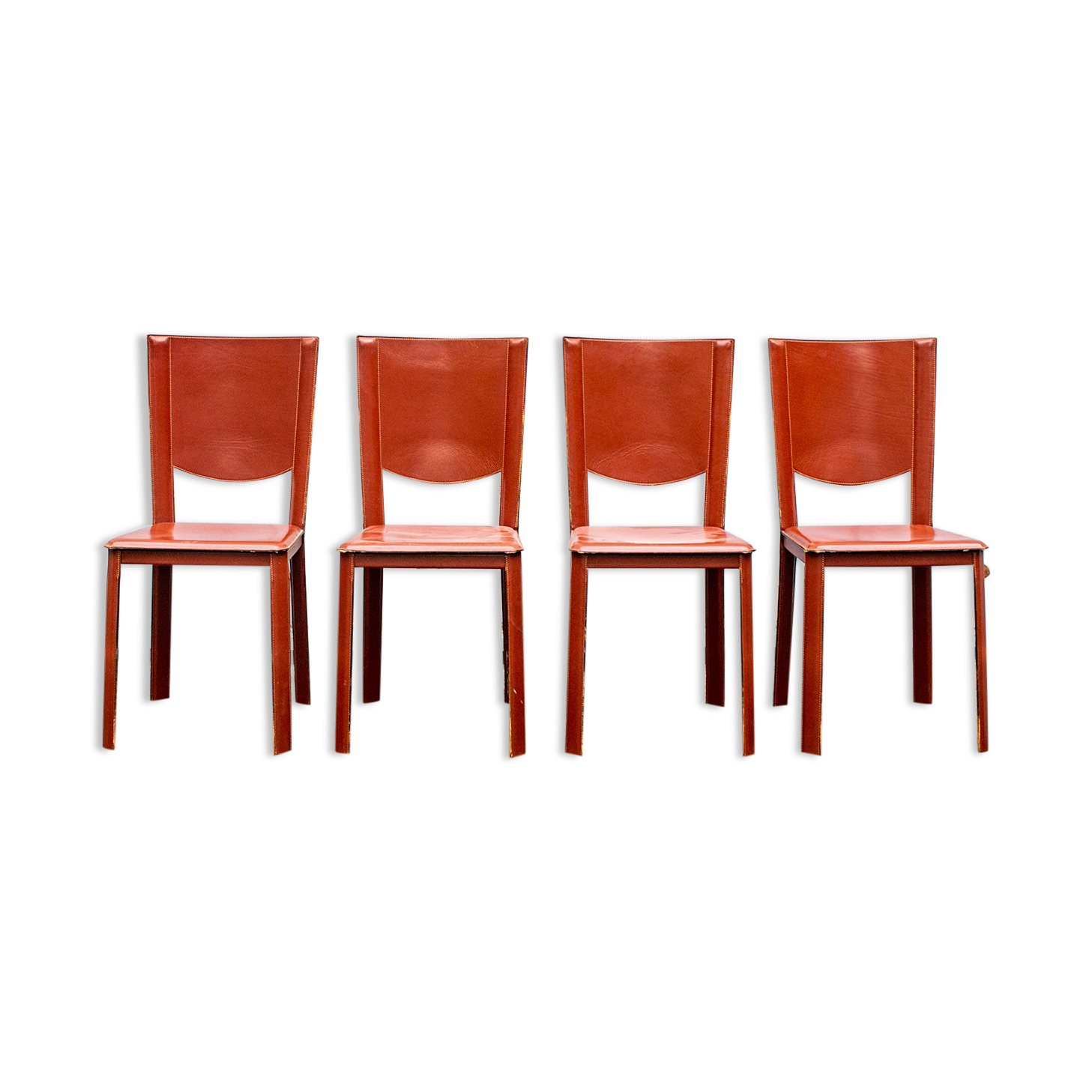 Set of four leather chairs by Enrico Pellizzoni 70s