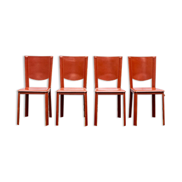 Set of four leather chairs by Enrico Pellizzoni 70s