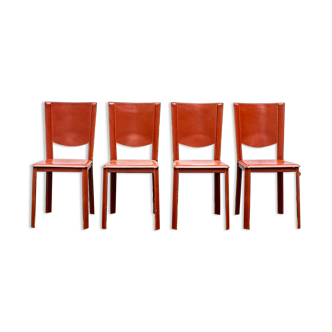 Ensemble de quatre chaises en cuir par Enrico Pellizzoni 70s