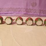 Old strawberry liqueur service carafe 6 small porcelain cups biscuit barbotine