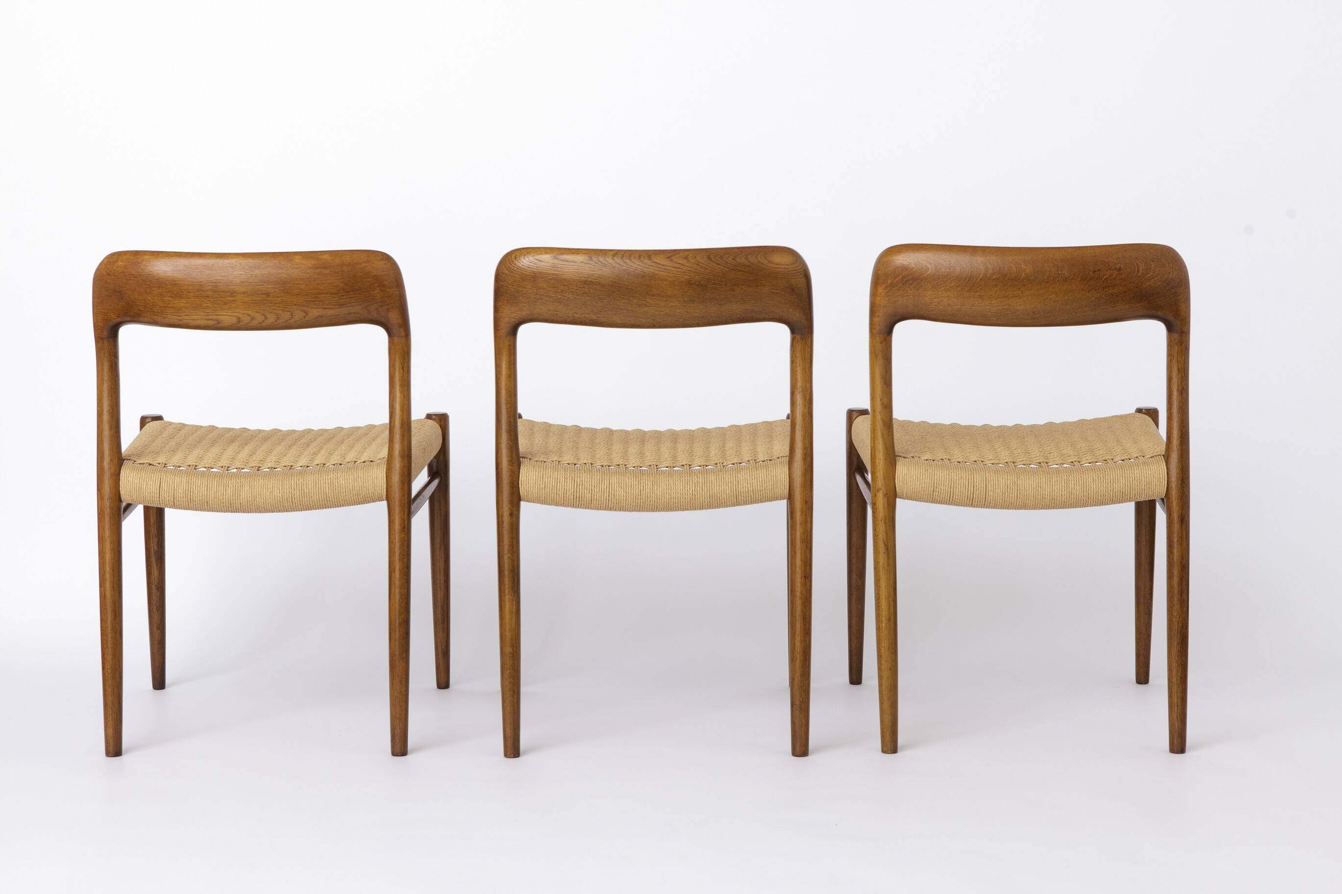 Set of 6 Niels Otto Møller Model 75 Chairs – Oak, 1950s, Refurbished