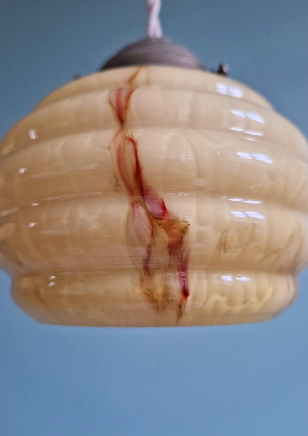 Pair of Art Deco marbled opaline pendant lights, 1920s-30s