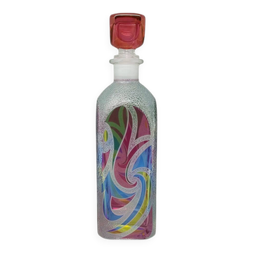 Carafe ou bouteille décorative d'exception des années 1970, signée Luigi Bormioli. Fabriquée en Italie.