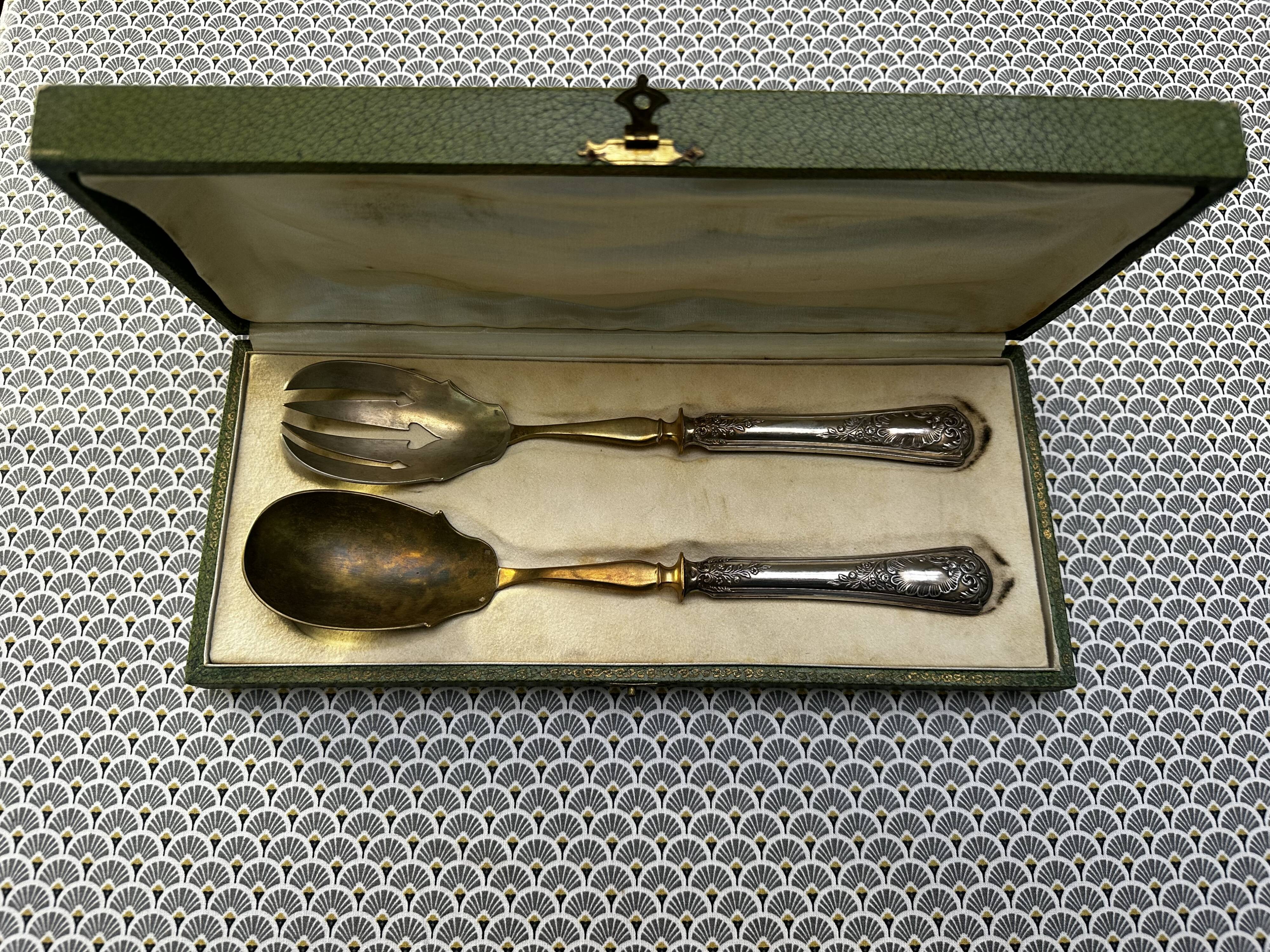 Silver and Vermeil Salad Serving Set, Art Nouveau Period