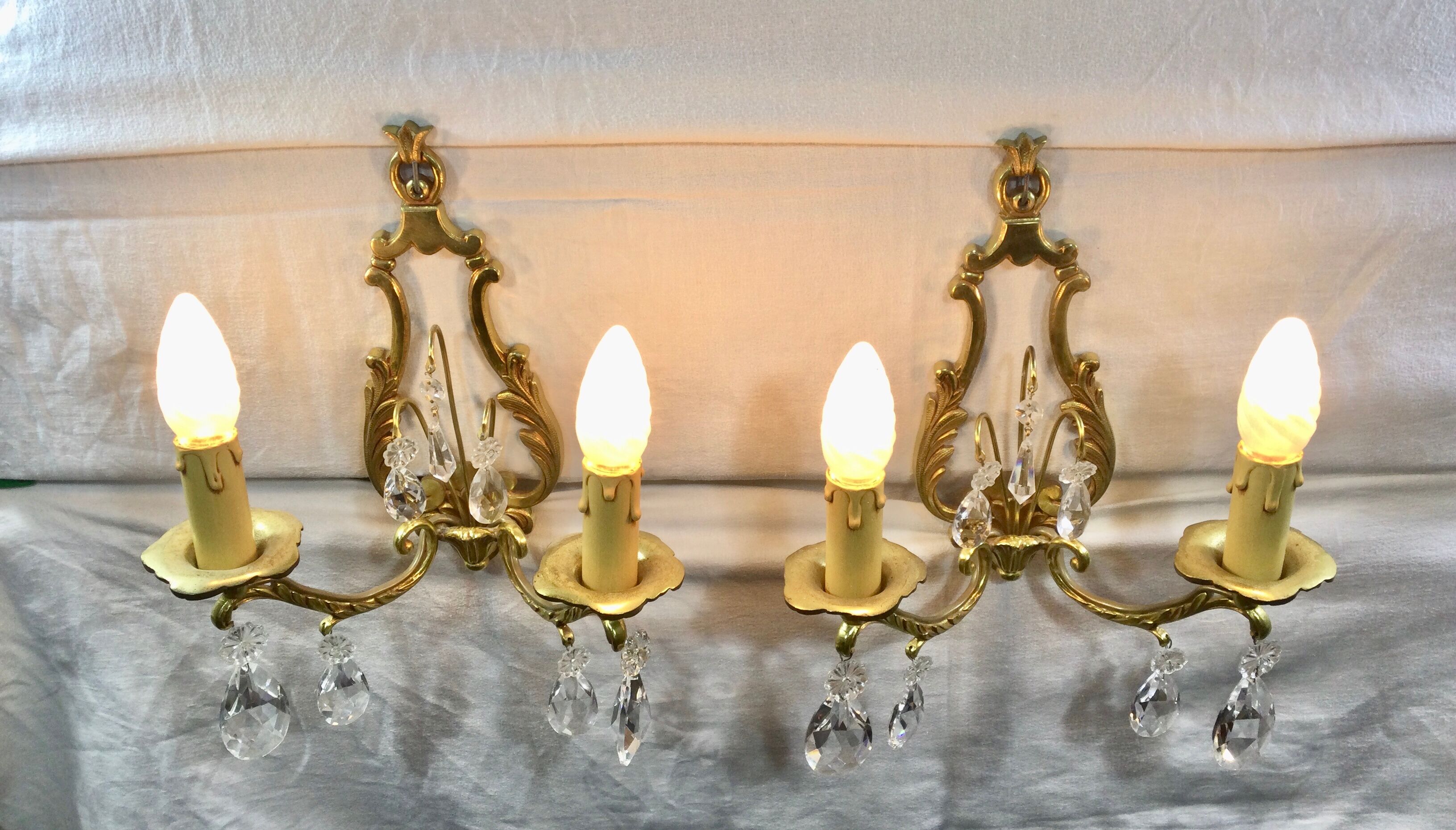 Pair of Wall Lamp Bronze And Crystal 2 Lights