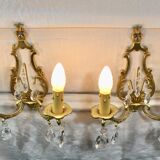 Pair of Wall Lamp Bronze And Crystal 2 Lights