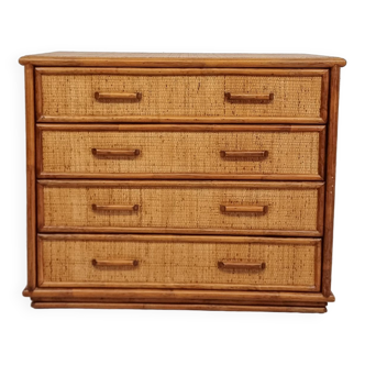 Rattan and bamboo chest of drawers from the 60s