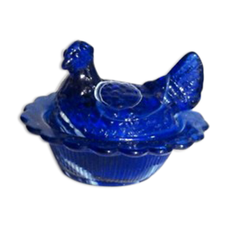 Box slurry hen on her nest, cobalt blue opaline salt shaker, vallérysthal