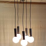 Cascade suspension with 5 chrome metal lights and opaline globes - 1970s